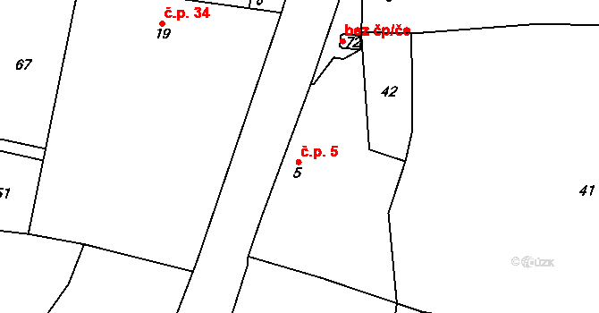 Soušice 5, Tichonice na parcele st. 5 v KÚ Soušice, Katastrální mapa