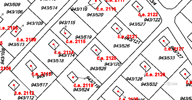 Velká Chuchle 2120, Praha na parcele st. 943/120 v KÚ Velká Chuchle, Katastrální mapa