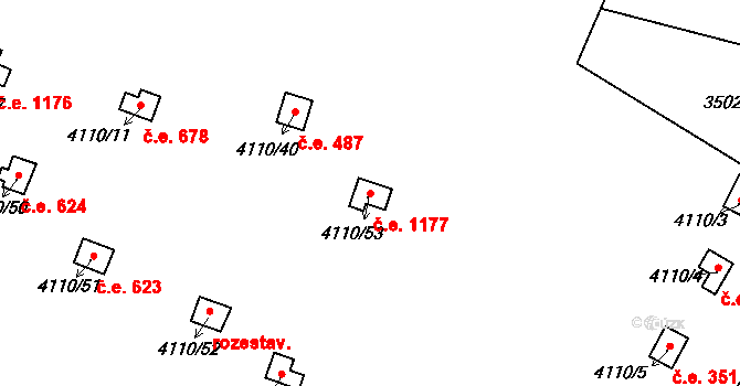 Líšeň 1177, Brno na parcele st. 4110/53 v KÚ Líšeň, Katastrální mapa