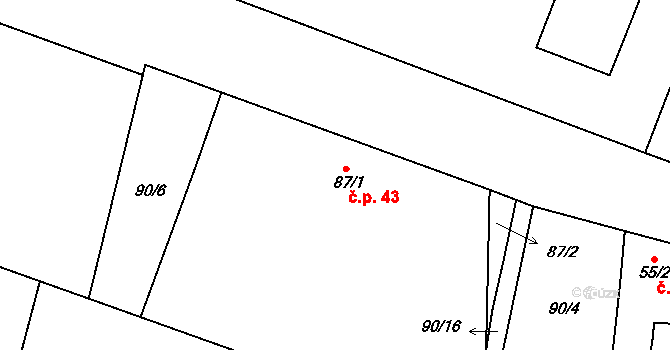 Veselíčko 43 na parcele st. 87/1 v KÚ Veselíčko u Milevska, Katastrální mapa