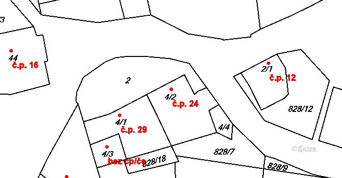 Cerhonice 24 na parcele st. 4/2 v KÚ Cerhonice, Katastrální mapa