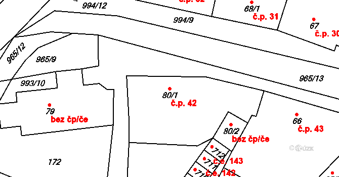 Nedvědice 42 na parcele st. 80/1 v KÚ Nedvědice pod Pernštejnem, Katastrální mapa
