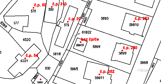 Ostrava 38237351 na parcele st. 586/15 v KÚ Proskovice, Katastrální mapa