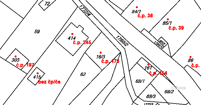 Březůvky 176 na parcele st. 16/3 v KÚ Březůvky, Katastrální mapa