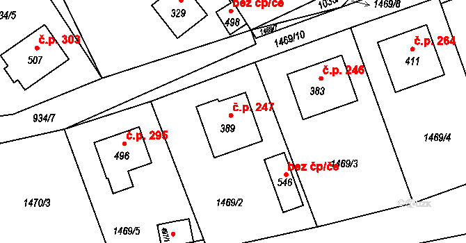 Provodov 247 na parcele st. 389 v KÚ Provodov na Moravě, Katastrální mapa
