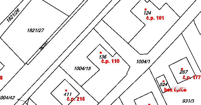 Hrádek na Vlárské dráze 110, Slavičín na parcele st. 136 v KÚ Hrádek na Vlárské dráze, Katastrální mapa