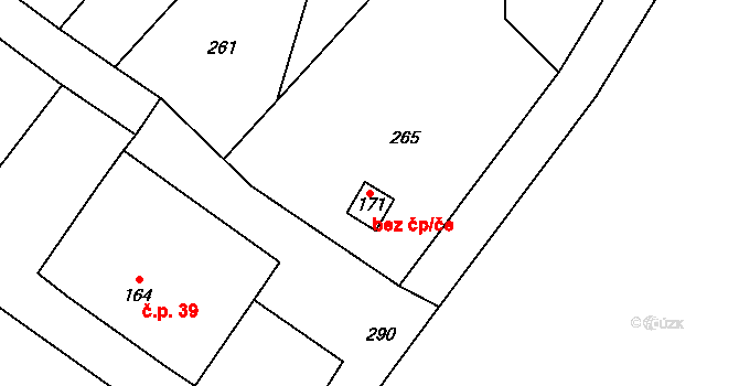 Znojmo 41436351 na parcele st. 171 v KÚ Derflice, Katastrální mapa