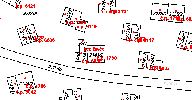 Zlín 1730 na parcele st. 2141/2 v KÚ Zlín, Katastrální mapa