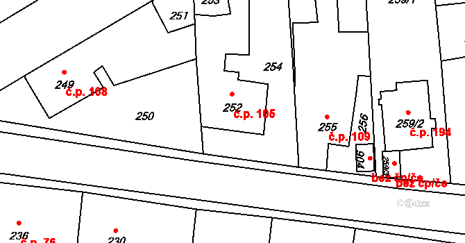 Stěbořice 105 na parcele st. 252 v KÚ Stěbořice, Katastrální mapa