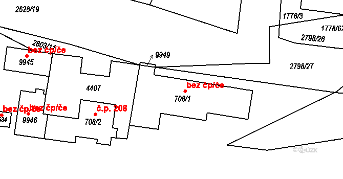 Pardubice 42677351 na parcele st. 708/1 v KÚ Pardubice, Katastrální mapa