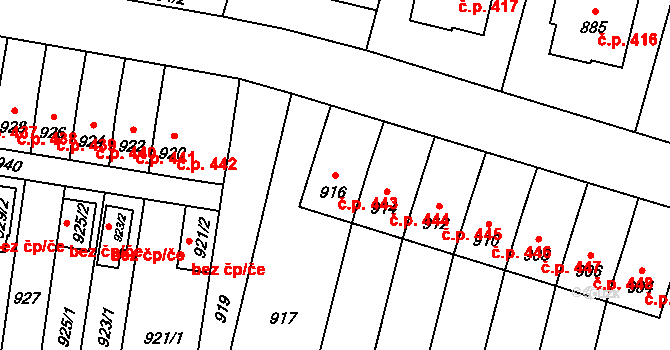 Vítkov 443 na parcele st. 916 v KÚ Vítkov, Katastrální mapa