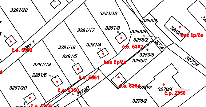 Pelhřimov 43120351 na parcele st. 3281/4 v KÚ Pelhřimov, Katastrální mapa