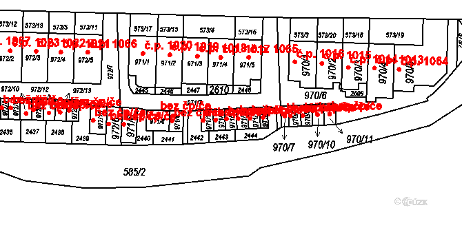 Třebíč 44135351 na parcele st. 971/12 v KÚ Třebíč, Katastrální mapa