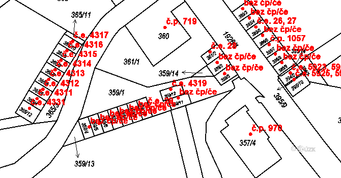 Klíše 4319, Ústí nad Labem na parcele st. 359/12 v KÚ Klíše, Katastrální mapa