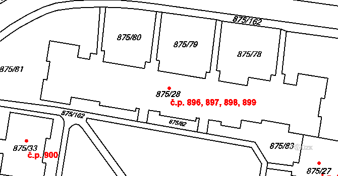 Kylešovice 896,897,898,899, Opava na parcele st. 875/28 v KÚ Kylešovice, Katastrální mapa