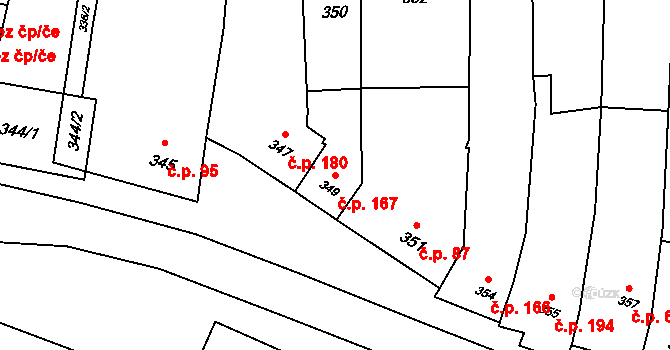 Kobeřice u Brna 167 na parcele st. 349 v KÚ Kobeřice u Brna, Katastrální mapa