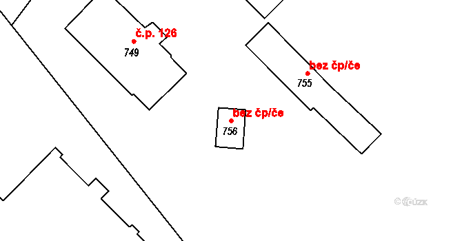 Káraný 46137351 na parcele st. 756 v KÚ Káraný, Katastrální mapa