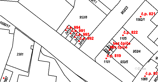 Náchod 992 na parcele st. 2418 v KÚ Náchod, Katastrální mapa