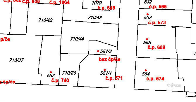 Hrušovany nad Jevišovkou 47480351 na parcele st. 551/2 v KÚ Hrušovany nad Jevišovkou, Katastrální mapa