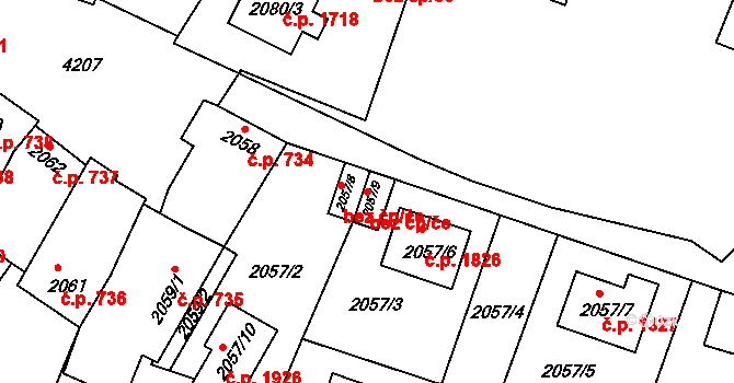 Roudnice nad Labem 47645351 na parcele st. 2057/9 v KÚ Roudnice nad Labem, Katastrální mapa