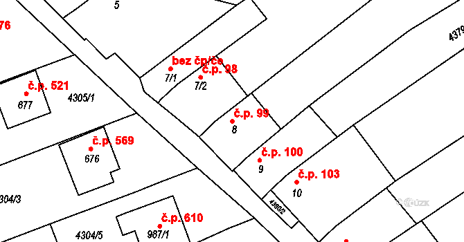 Boršice 99 na parcele st. 8 v KÚ Boršice u Buchlovic, Katastrální mapa