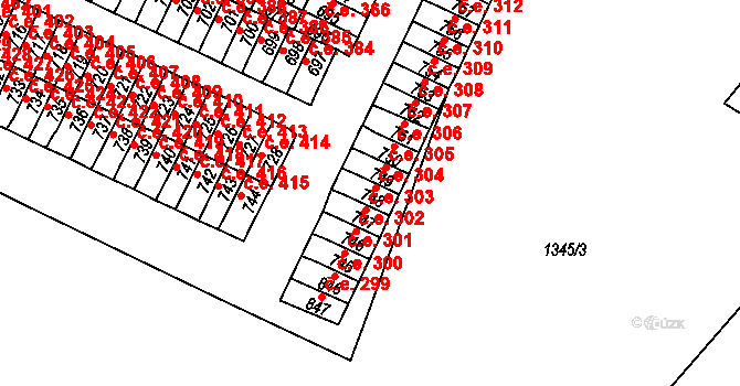 Háje 304, Cheb na parcele st. 748 v KÚ Háje u Chebu, Katastrální mapa
