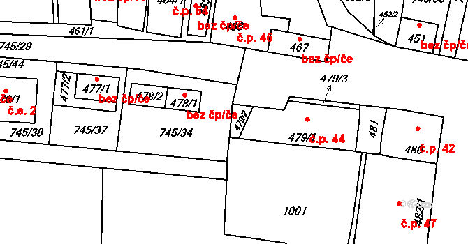 Jevišovka 50499351 na parcele st. 479/2 v KÚ Jevišovka, Katastrální mapa