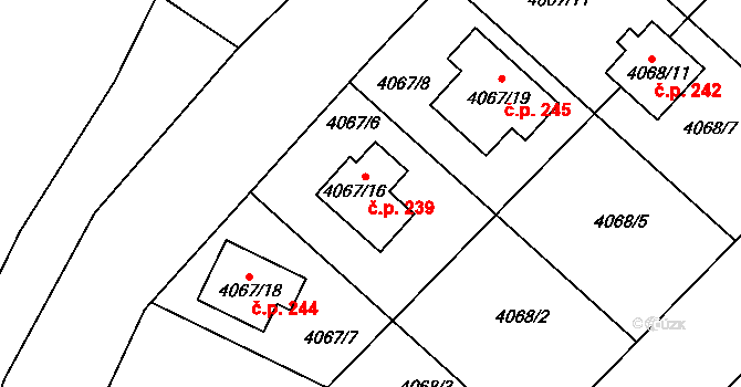 Lukovany 239 na parcele st. 4067/16 v KÚ Lukovany, Katastrální mapa