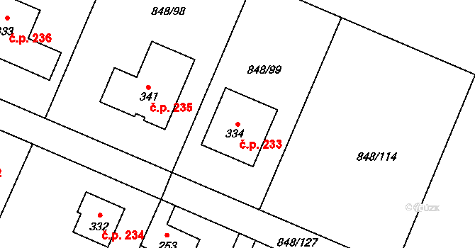 Černuc 233 na parcele st. 334 v KÚ Černuc, Katastrální mapa