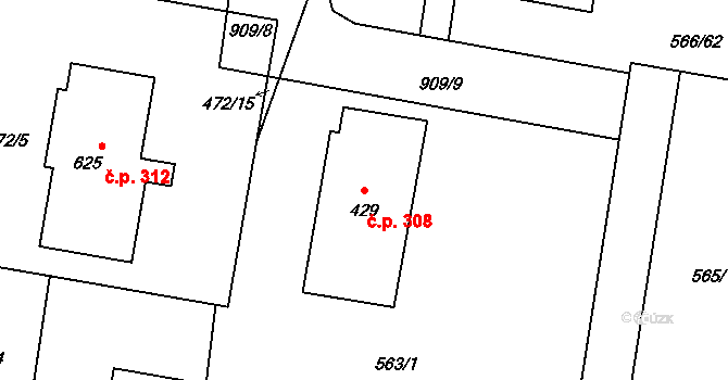 Mirovice 308 na parcele st. 429 v KÚ Mirovice, Katastrální mapa