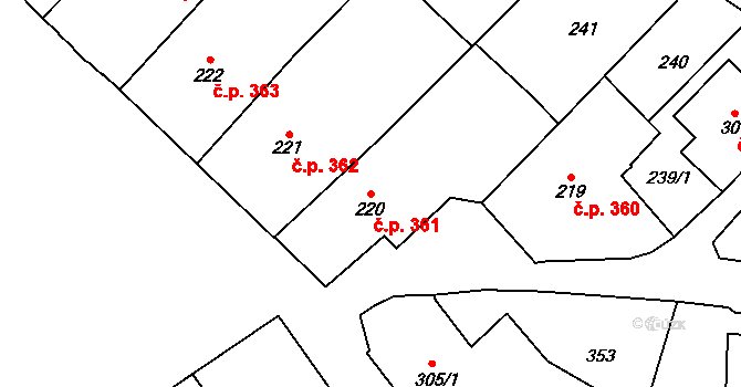 Králíky 361 na parcele st. 220 v KÚ Králíky, Katastrální mapa