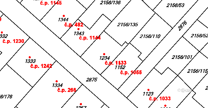 Choceň 1133 na parcele st. 1234 v KÚ Choceň, Katastrální mapa