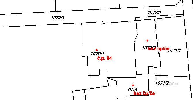 Dolní Žukov 84, Český Těšín na parcele st. 1070/1 v KÚ Dolní Žukov, Katastrální mapa