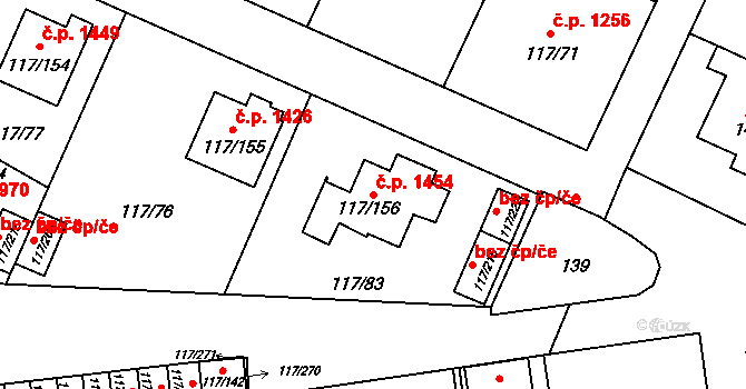 Český Těšín 1454 na parcele st. 117/156 v KÚ Český Těšín, Katastrální mapa