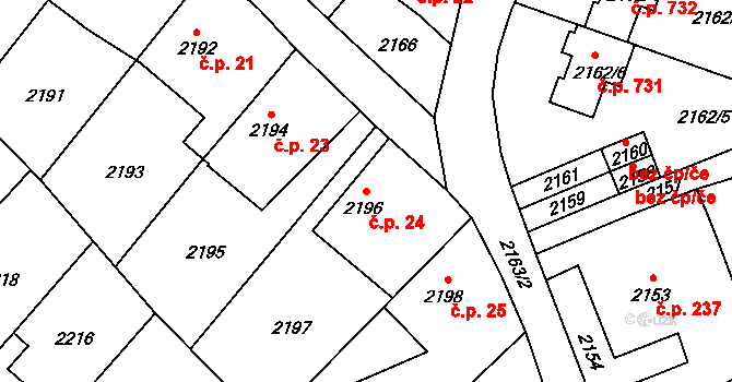 Rapotín 24 na parcele st. 2196 v KÚ Rapotín, Katastrální mapa