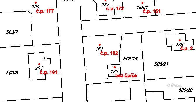 Neuměřice 152 na parcele st. 161 v KÚ Neuměřice, Katastrální mapa