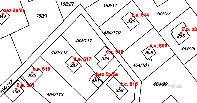 Třebotov 616 na parcele st. 336 v KÚ Třebotov, Katastrální mapa