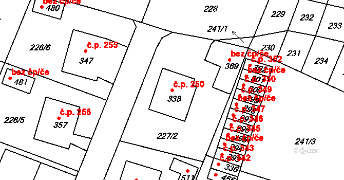 Opařany 250 na parcele st. 338 v KÚ Opařany, Katastrální mapa