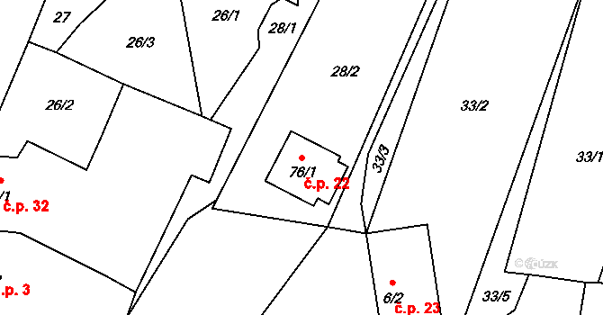 Radostovice 22, Smilovy Hory na parcele st. 76/1 v KÚ Radostovice u Smilových Hor, Katastrální mapa