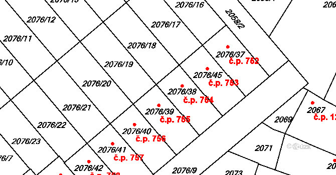 Veselí nad Lužnicí II 754, Veselí nad Lužnicí na parcele st. 2076/38 v KÚ Veselí nad Lužnicí, Katastrální mapa