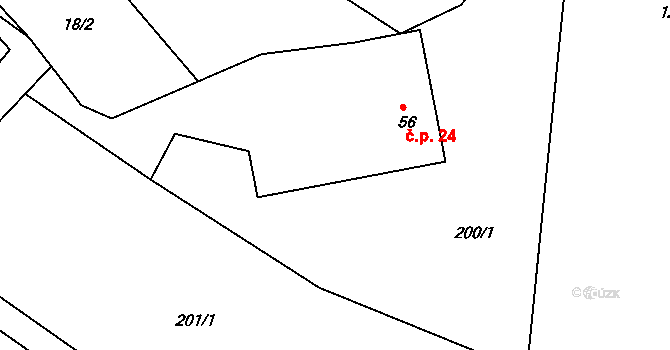 Týnec 24, Malý Bor na parcele st. 56 v KÚ Týnec u Hliněného Újezdu, Katastrální mapa