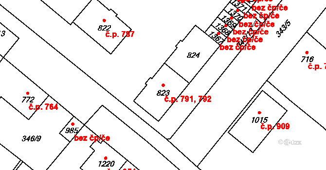 Přeštice 791,792 na parcele st. 823 v KÚ Přeštice, Katastrální mapa