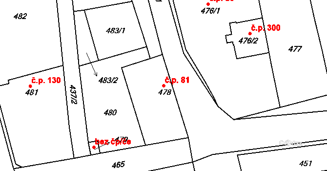 Jasenná 81 na parcele st. 478 v KÚ Jasenná, Katastrální mapa