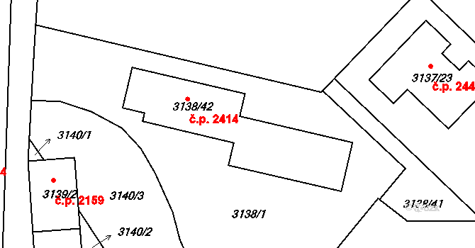 Pelhřimov 2414 na parcele st. 3138/42 v KÚ Pelhřimov, Katastrální mapa