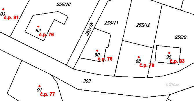Nedvězí 78, Rohle na parcele st. 90 v KÚ Nedvězí u Zábřeha, Katastrální mapa