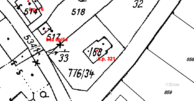 Vlkýš I 321, Heřmanova Huť na parcele st. 776/68 v KÚ Vlkýš, Katastrální mapa