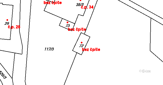 Psárov 83033351 na parcele st. 72 v KÚ Tříklasovice, Katastrální mapa