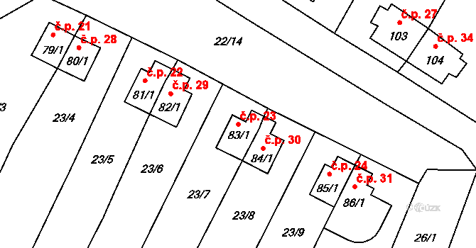 Těchoraz 23, Vyšší Brod na parcele st. 83/1 v KÚ Herbertov, Katastrální mapa