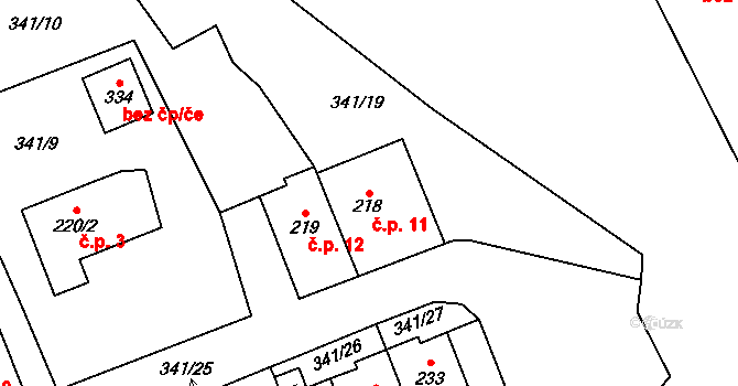 Blažejovice 11, Zbytiny na parcele st. 218 v KÚ Zbytiny, Katastrální mapa