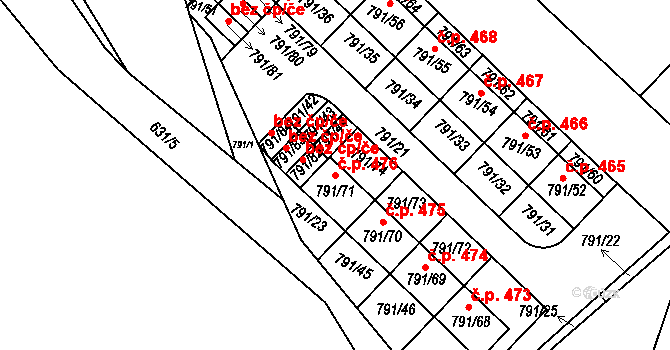 Sedlec 476, Kutná Hora na parcele st. 791/71 v KÚ Sedlec u Kutné Hory, Katastrální mapa